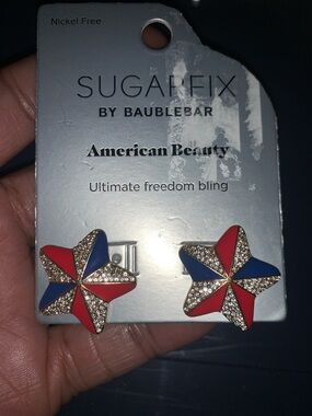 NWT American Gold plated Beauty Red & Blue Star Earrings